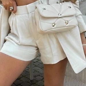 NEW ZARA SATIN EFFECT PLEATED SHORTS Pearl